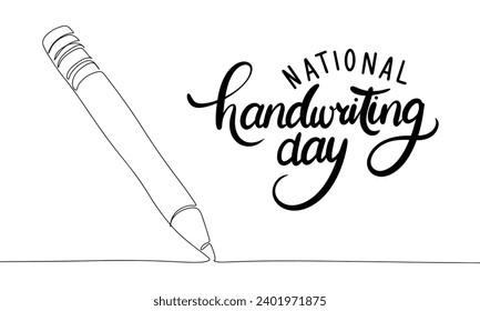 National Handwriting day banner with line art pen. Handwriting text and one line continuous pen. Hand drawn vector art.