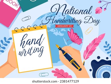 National Handwriting Day Vector Illustration on 23 January with Ink, Pen and Paper for Writing in Flat Cartoon Hand Drawn Background Design