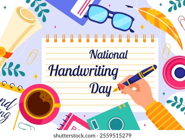 National Handwriting Day Vector Illustration on 23 January featuring Ink, Pen, and Paper for Writing Activities in a Flat Style Cartoon Background