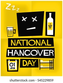 National Hangover Day 01 January (Flat Style Vector Illustration Alcohol Poster Design)