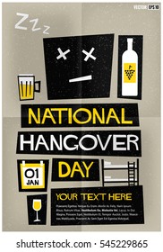 National Hangover Day 01 January (Flat Style Vector Illustration Alcohol Poster Design) With text Box Template