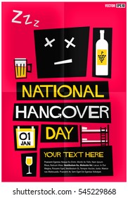 National Hangover Day 01 January (Flat Style Vector Illustration Alcohol Poster Design) With text Box Template