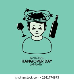 National Hangover Day vector. Drunk man with hangover and headache icon vector. Alcohol intoxication simple graphic design element. January 1 every year. Important day