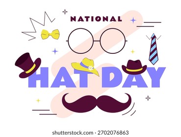 National Hat Day Vetor Illustration Com 15 De Janeiro Para Celebrar A Diversidade De Chapéus De Todo O Mundo Em Um Plano De Fundo Estilo Plano