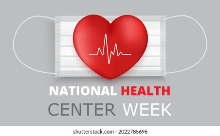 National Health Center Week in August. Healthcare, clinic center concept illustration. Big heart with pulse trace. Heart with medical mask. It is for landing page, UI, flyer, banner, website
