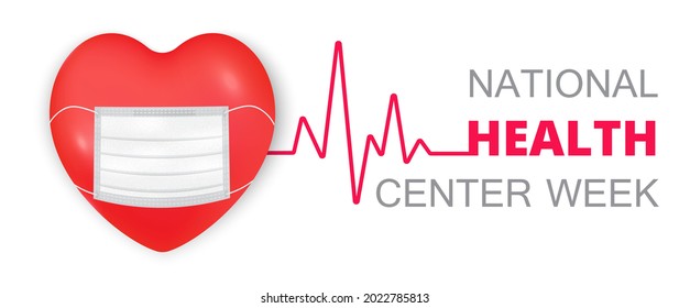 National Health Center Week in August. Healthcare, clinic center concept illustration. Big heart with pulse trace. Heart with medical mask. It is for landing page, UI, flyer, banner, website