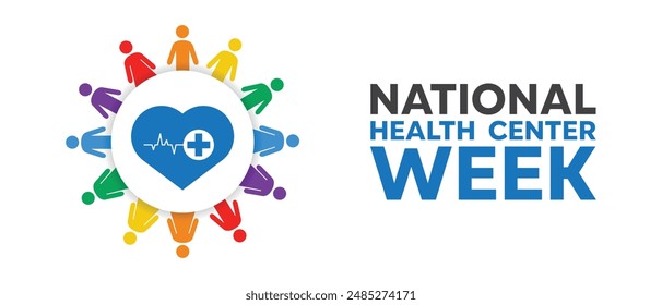 National Health Center Week. Heartbeat, people and plus icon. Suitable for cards, banners, posters, social media and more. White background.  