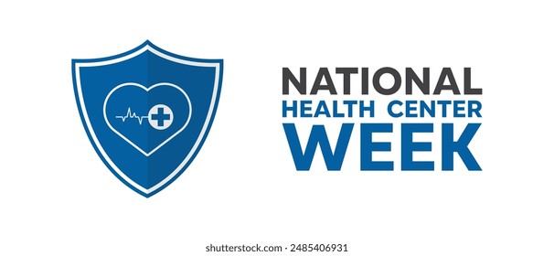  National Health Center Week. Shield and heartbeat. Suitable for cards, banners, posters, social media and more. White background.