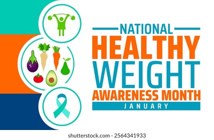 National Healthy Weight Awareness Month background banner or poster design template. observed every year in January. Holiday concept. Use to any Template, card, poster, placard, template.