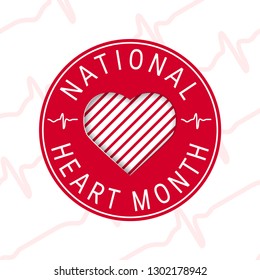 National Heart Month Concept. Circle Paper Cut Design In Flat Style, Vector