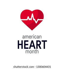 National Heart Month Concept. Simple Design In Flat Style, Vector