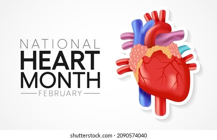 National Heart Month Is Observed Every Year In February, To Adopt Healthy Lifestyles To Prevent Heart Disease (CVD). Vector Illustration