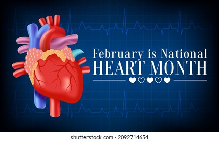 National Heart Month Is Observed Every Year In February, To Adopt Healthy Lifestyles To Prevent Heart Disease (CVD). Vector Illustration