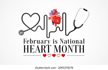 National Heart Month Is Observed Every Year In February, To Adopt Healthy Lifestyles To Prevent Heart Disease (CVD). Vector Illustration