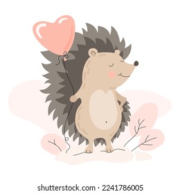 National Hedgehog Day. Vector illustration.
Valentines day card with cute  hedgehog and heart balloon