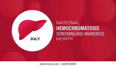 National Hemochromatosis Awareness Month. July Campaign for Early Screening and Prevention .It causes liver disease, heart problems, and diabetes join the movement to spread awareness. Vector design.