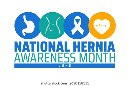 National Hernia Awareness Month background banner or poster design template. observed every year in June. Holiday concept. Use to any Template, card, poster, placard, template.