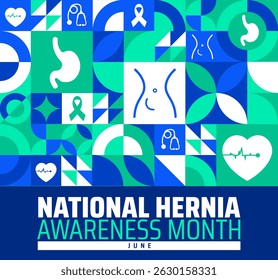 National Hernia Awareness Month Geometric shape pattern background banner or poster design template. observed every year in June. Holiday concept. Use to any Template, card, poster, placard, template.