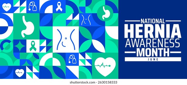 National Hernia Awareness Month Geometric shape pattern background banner or poster design template. observed every year in June. Holiday concept. Use to any Template, card, poster, placard, template.