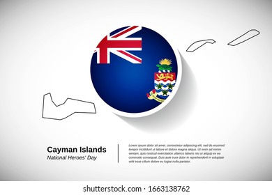 National heroes day of Cayman Islands. Creative national holiday of Cayman Islands with map design elements and country flag in circle. Modern greeting card, banner vector illustration.