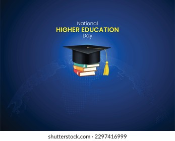 national higher education day. Happy National Higher Education Day vector poster, banner, and cover design. vector graduation cap. book vector