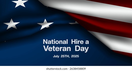 National Hire a Veteran Day. American flag. Great for posters, banners and social media. Blue background.