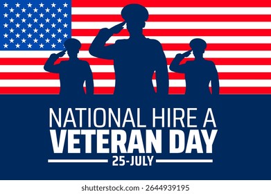 National Hire A Veteran Day background or banner design. Saluting Soldiers Silhouette with American Flag Background for Honoring and Supporting Veteran Employment.