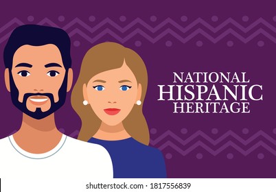 national hispanic heritage celebration with couple and lettering scene vector illustration design