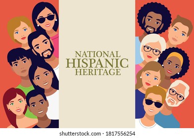 letras de celebración del patrimonio hispano nacional con diseño de ilustraciones vectoriales de personas