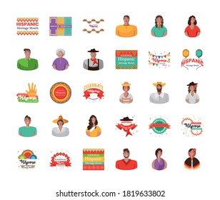 national hispanic heritage month 30 icon set design, culture and latino theme Vector illustration