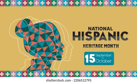 National Hispanic Heritage Month is annually celebrated from September 15 to October 15 in the United States. Poster and template design vector illustration.