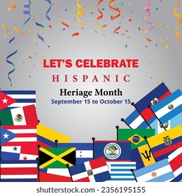 national Hispanic heritage month with banner vector design, Vector web banner, grey gradient background.