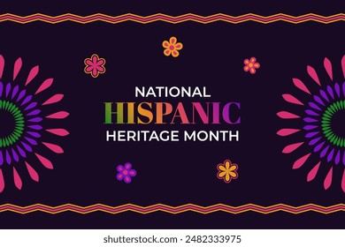 National Hispanic Heritage Month Banner mit Kreismustern. Vektorgrafik Hintergrund mit leuchtend buntem floralem Ornament.