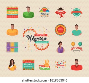 national hispanic heritage month bundle of icons design, culture and latino theme Vector illustration