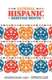 National Hispanic Heritage Month. Celebrate annual in September and October in United States. Hispanic and Latino Americans culture. Poster, card, banner and tradition pattern. Vector illustration