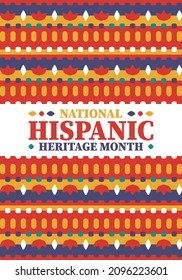 National Hispanic Heritage Month. Celebrate annual in September and October in United States. Hispanic and Latino Americans culture. Poster, card, banner and tradition pattern. Vector illustration