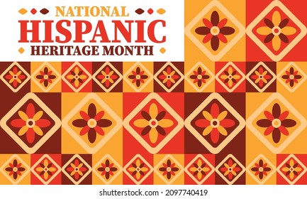 National Hispanic Heritage Month. Celebrate annual in September and October in United States. Hispanic and Latino Americans culture. Poster, card, banner and tradition pattern. Vector illustration