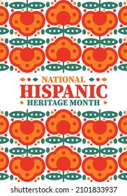 National Hispanic Heritage Month. Celebrate annual in September and October in United States. Hispanic and Latino Americans culture. Poster, card, banner and tradition pattern. Vector illustration