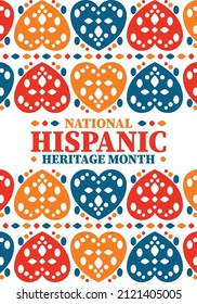 National Hispanic Heritage Month. Celebrate annual in September and October in United States. Hispanic and Latino Americans culture. Poster, card, banner and tradition pattern. Vector illustration