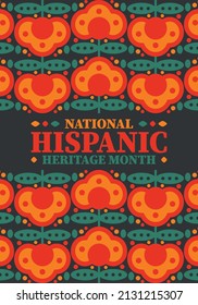 National Hispanic Heritage Month. Celebrate annual in September and October in United States. Hispanic and Latino Americans culture. Poster, card, banner and tradition pattern. Vector illustration