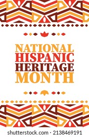 National Hispanic Heritage Month. Celebrate annual in September and October in United States. Hispanic and Latino Americans culture. Poster, card, banner and tradition pattern. Vector illustration