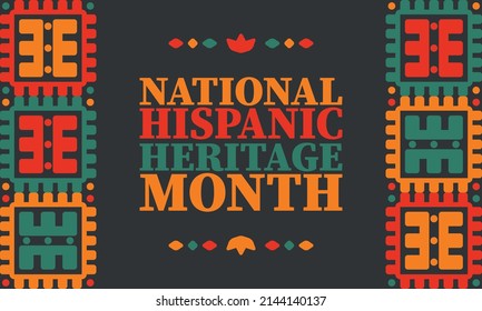 National Hispanic Heritage Monat. Feiern Sie jährlich im September und Oktober in den Vereinigten Staaten. Hispanische und lateinamerikanische Kultur. Poster, Karte, Banner und Traditionsmuster. Vektorgrafik