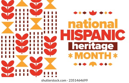 Mes del Patrimonio Nacional Hispano. Celebrar anualmente en septiembre y octubre en Estados Unidos. Cultura hispánica y latinoamericana. Cartel, tarjeta, cartel y patrón de tradición. Ilustración del vector