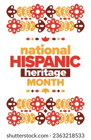 National Hispanic Heritage Month. Celebrate annual in September and October in United States. Hispanic and Latino Americans culture. Poster, card, banner and tradition pattern. Vector illustration