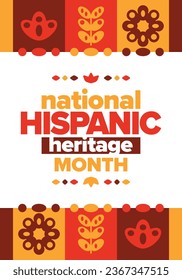 National Hispanic Heritage Month. Celebrate annual in September and October in United States. Hispanic and Latino Americans culture. Poster, card, banner and tradition pattern. Vector illustration