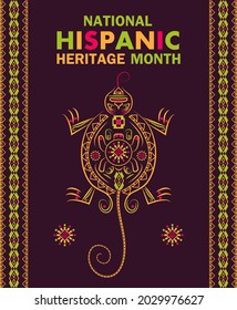 National Hispanic Heritage Month celebrated from 15 September to 15 October USA. Latino American poncho ornament vector for greeting card, banner, poster and background. lizard is shown