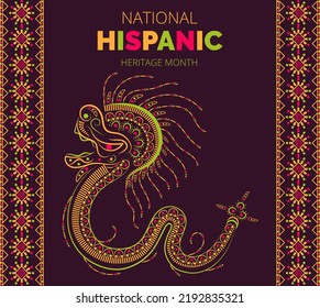 National Hispanic Heritage Month celebrated from 15 September to 15 October USA. Latino American poncho ornament vector for card, banner, poster and background. 
Dragon, ornament Aztecs, Incas.