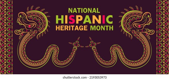 National Hispanic Heritage Month celebrated from 15 September to 15 October USA. Dragon, ornament Aztecs, Incas. Latino American poncho ornament vector for card, banner, poster and background. 
