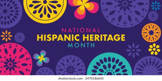 Nationaler Hispanic Heritage Month gefeiert vom 15. September bis 15. Oktober USA. Latino American Papel Picado Muster Hintergrund für Grußkarte, Banner, Poster und Hintergrund.