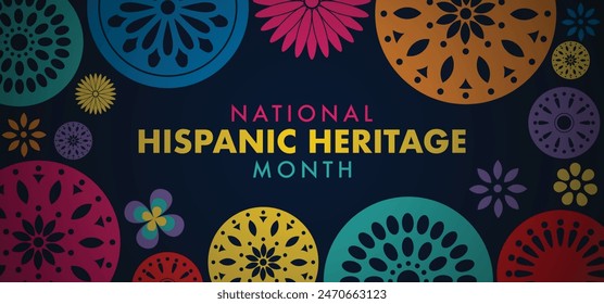 Nationaler Hispanic Heritage Month gefeiert vom 15. September bis 15. Oktober USA. Latino American Papel Picado Muster Hintergrund für Grußkarte, Banner, Poster und Hintergrund.